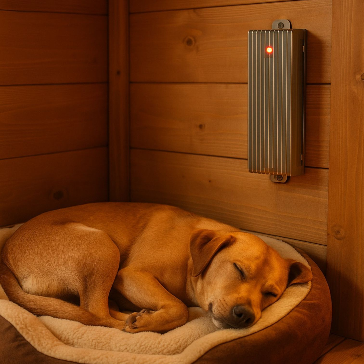 cuccia riscaldata per l'inverno con stufetta elettrica